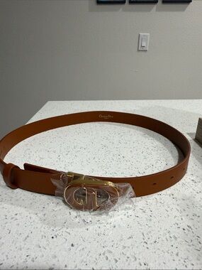 Dior Men’s Tan Leather Belt with Gold CD Buckle